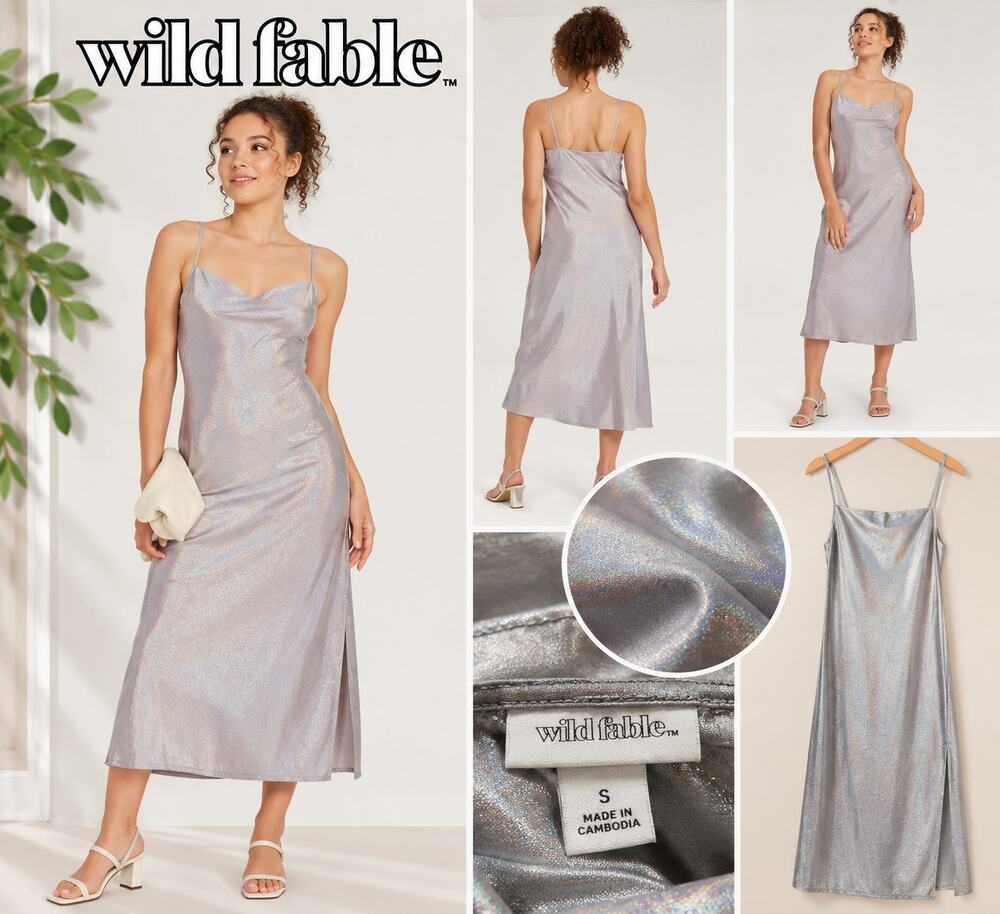 Wild Fable Iridescent Silver Maxi Slip Dress Women's Small NWT
